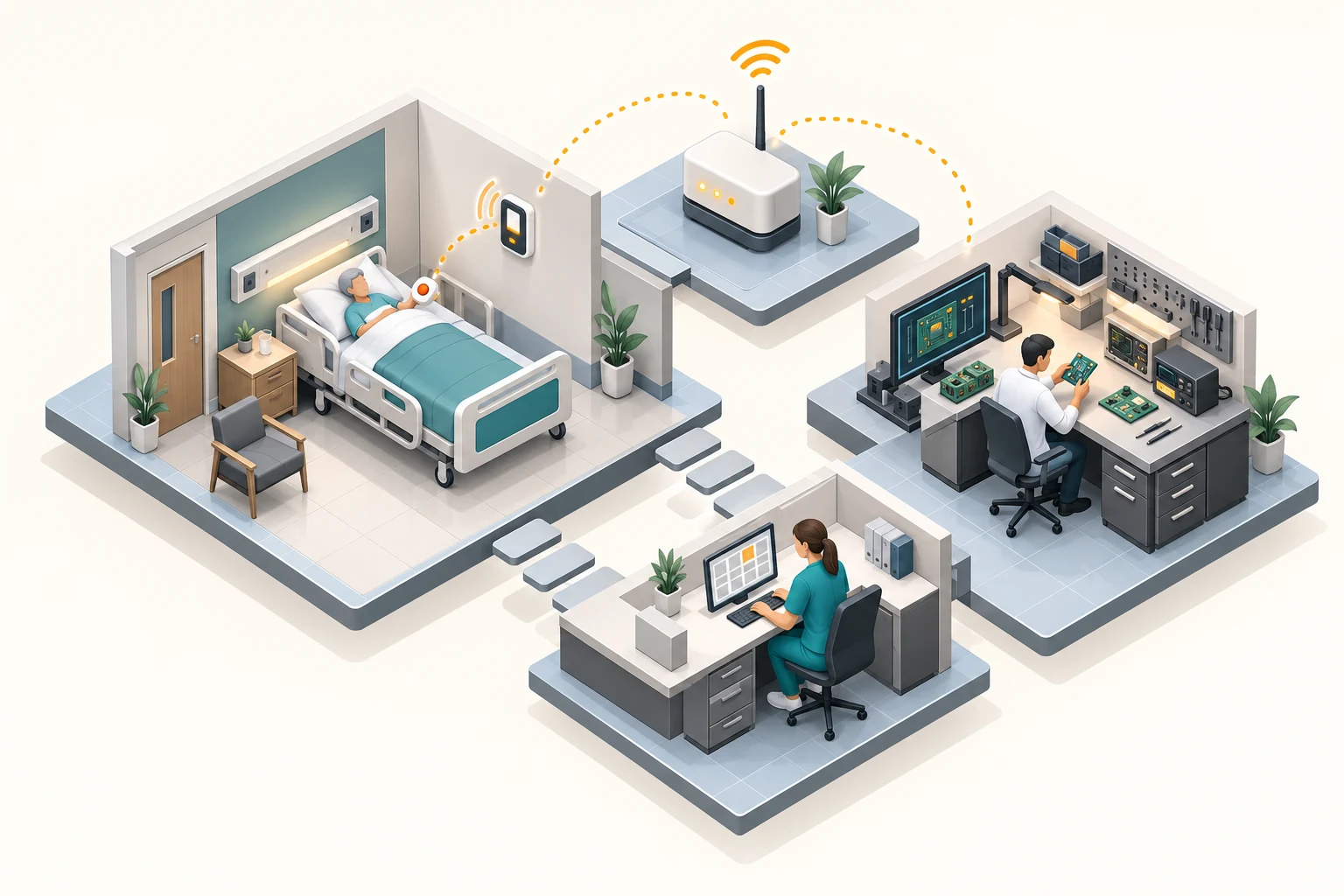 Conceptual technical illustration of a call device, wireless link and system response
