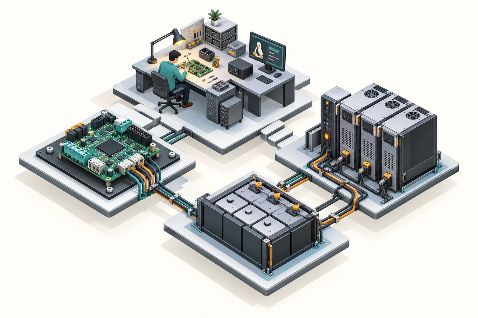 Conceptual illustration of an AM62x controller and connected power devices