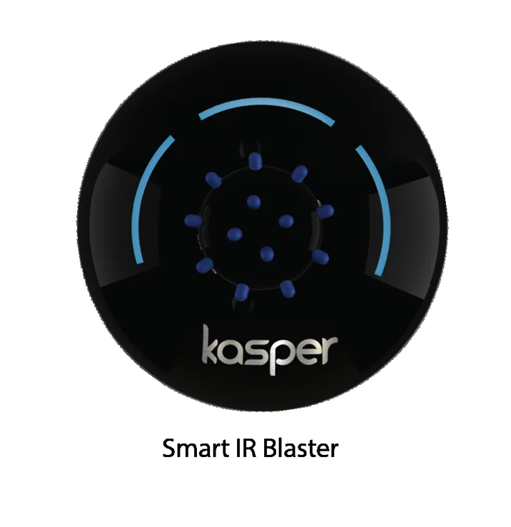 Circular black Kasper Smart IR Blaster with blue indicator arcs.