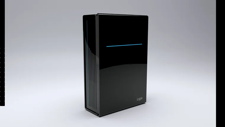 Black upright Kasper main-board enclosure with a horizontal blue indicator.